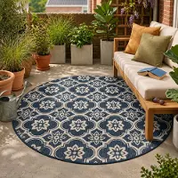 FRAAI Tapis d’extérieur rond – Rio Flower Bleu | Ø 160 cm | Rond | Tissage plat
