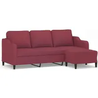 vidaXL Canapé 3 places avec pouf vin rouge 180 cm Tissu