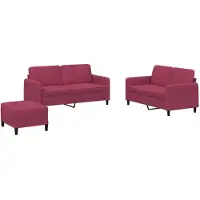 vidaXL canapé 3 pièces rouge bordeaux velours