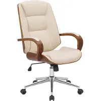 CLP Chaise de bureau Yankton, revêtue de similicuir, réglable en hauteur et pivotante, finition noyer/crème