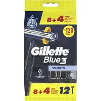 Gillette Blue3 Smooth 8+4 Rasoirs jetables pour hommes Tête pivotante à 40° et bande lubrifiante, 12 pcs