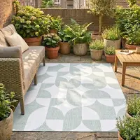 FRAAI Tapis d'extérieur abstrait - Groovy Tiles Vert | 80x150 cm | Rectangulaire | Tissage plat