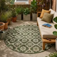 FRAAI Tapis d’extérieur rond – Rio Flower Vert | Ø 160 cm | Rond | Tissage plat