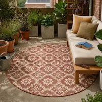 FRAAI Tapis d’extérieur rond – Rio Flower Rose | Ø 160 cm | Rond | Tissage plat