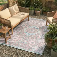 FRAAI Tapis d'extérieur bohème - Vedra Medallion Rose | 200x290 cm | Rectangulaire | Tissage plat