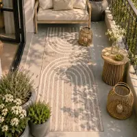 FRAAI Tapis de balcon - Sierra Arches Beige/Crème | 80x250 cm | Tapis de couloir | Tissage plat