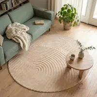 FRAAI Tapis scandinave rond - Charm Curves Beige | Ø 100 cm | Rond | Pile courte