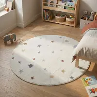 Little Olly Tapis rond lavable pour enfant- Ravi Stars Multicolore | Ø 150 cm | Rond | Pile courte