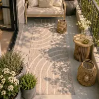 FRAAI Tapis de balcon - Sierra Curves Beige/Crème | 80x250 cm | Tapis de couloir | Tissage plat