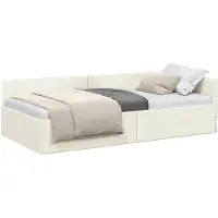 vidaXL Sommier d'angle avec tête de lit Crème 100 cm x 200 cm Velours