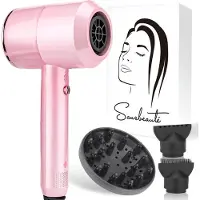 Sansbeauté Hair Dryer with Diffuser - Ionic Hair Dryer - Brush - Travel Hair Dryer - 3 Attachments - Curls - Coolshot - 3 Stages - Hair Dryer with Diffuser - Hair Dryer - 2000W - Pink