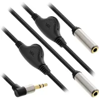InLine Câble audio Slim Y jack 3,5mm mâle coudé à 2x jack femelle, avec réglage du volume, 0,25m