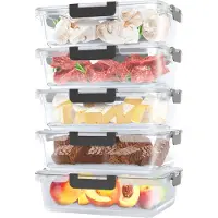 Avalo Boîtes de conservation en verre - - Boîtes repas - Contenants pour congélateur - Avec couvercle - Lot de 5 pièces 1060 ml