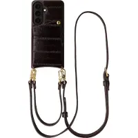 Selencia Nova coque arrière en cuir véritable avec porte-cartes Samsung Galaxy S26 - Dark Chocolate