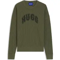 HUGO Pull Oversize en coton côtelé avec logo style universitaire