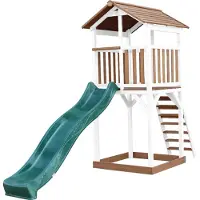 Axi Beach Tower Aire De Jeux Avec Toboggan En Vert & Bac À Sable | Grande Maison Enfant Extérieur En Marron & Blanc | Cabane De Jeu En Bois