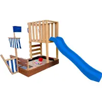 Axi Vicky Aire De Jeux En Bois Avec Toboggan Bleu / Aire De Jeux Extérieur, Bac À Sable, Cuisine De Jeu Et Tableau Noir | Jeux En Bois Extérieur