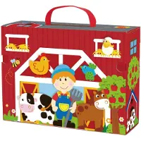 Tooky Toy Ferme en bois dans une valise, figurines, véhicules