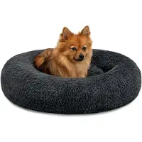 Lionto Donut Lit pour chien, canapé rond pour chien avec housse en peluche & picots antidérapants, doux & confortable, 60 cm de diamètre, gris foncé