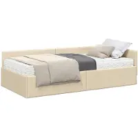 vidaXL Cadre de lit d'angle avec matelas Autres 2 pcs Crème Tissu