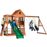 Backyard Discovery Aire De Jeux En Bois Avec Balançoire / Toboggan / Bac De Sable / Mur D'escalade Maison Enfant Exterieur - Backyard Discovery Hill Crest