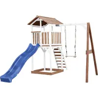 Axi Beach Tower Aire De Jeux Avec Toboggan En Bleu, Balançoire & Bac À Sable | Grande Maison Enfant Extérieur En Marron & Blanc | Cabane De Jeu En
