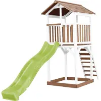 Axi Beach Tower Aire De Jeux Avec Toboggan En Vert Clair & Bac À Sable | Grande Maison Enfant Extérieur En Marron & Blanc | Cabane De Jeu En Bois