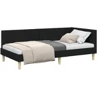 vidaXL Cadre de lit d'angle noir 100 cm x 200 cm Tissu et contreplaqué