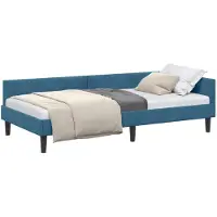 vidaXL Cadre de lit d'angle avec tête de lit bleu 90 cm x 200 cm velours