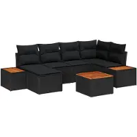 vidaXL Ensemble de canapés de jardin , 7 pièces, noir, en résine tressée