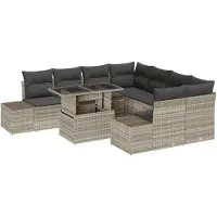 vidaXL Ensemble de canapés de jardin , 9 pièces, en polyrotin gris clair et gris foncé