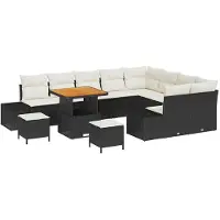 vidaXL Ensemble de canapés de jardin , 12 pièces, en résine tressée noire