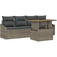 vidaXL Ensemble de 5 assises de jardin , gris, en résine tressée
