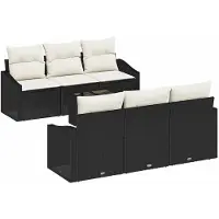 vidaXL Ensemble de salon , 7 pièces, noir et crème, en polyrotin