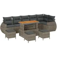 vidaXL Ensemble de canapé de jardin avec coussins avec mémoire 10 pcs Gris Poly Rattan