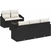 vidaXL Ensemble de salon , 6 pièces, noir et crème, en résine tressée