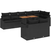vidaXL Ensemble de canapés de jardin avec coussins, 9 pièces, noir et marron