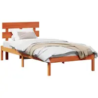 vidaXL Cadre de lit avec tête de lit brun 100 x 200 cm pin massif
