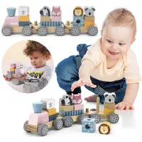 Polar B VIGA PolarB : train en bois avec wagons et petits animaux à empiler (méthode Montessori)