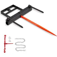 Vevor Pique-botte de Foin Capacité de Charge 725 kg Fourche à Balles 3 Dents Fourches à Pointes Fixation Godet avec 2 Stabilisatrices 444 mm pour Tracteurs