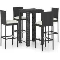 vidaXL Ensemble bar de jardin 5 pièces avec coussins Poly rotin noir
