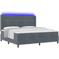vidaXL Lit boxspring avec matelas avec LED gris foncé 200 x 200 cm velours