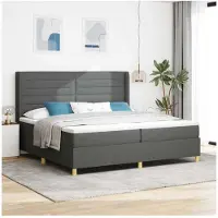 vidaXL Lit boxspring avec matelas et LED gris 200 x 200 cm Tissu