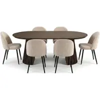 Ebuy24 Tokyo ensemble de table à manger table à manger smoked, 6 chaises en velours beige.
