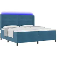 vidaXL Lit boxspring avec barres lumineuses LED bleu 200 x 200 cm velours