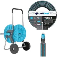 Cellfast Chariot à tuyau Aluplus 1/2" 60 m + tuyau d'arrosage Hobby ATS2 1/2" 50 m