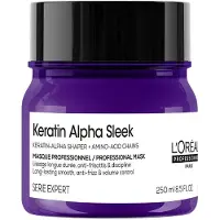 L'Oréal Professionnel Keratin Alpha Sleek : Masque capillaire professionnel à la kératine - Hydratation et brillance - Contrôle longue durée des frisottis et du volume - 250 ml