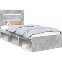 vidaXL Cadre de lit Béton Gris 90 x 190 cm Pin massif