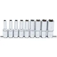 Bgs Jeu 9 douilles longues torx profil E 10 - E 24 carré 12.5 mm 1/2" sur rail métal