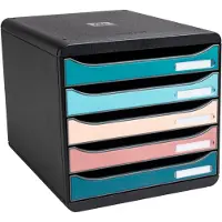 Exacompta Big Box Plus Skandi assorti, 5 tiroirs A4/A4+, façade ouverte, silencieux avec butée de sécurité, empilable